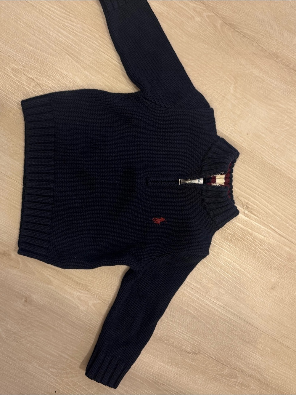Ralph Lauren Navy Sweater with Red and Cream Trim